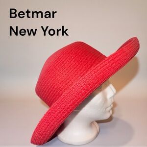 Betmar New York Red Wide Brim Sun Hat 4” Brim Straw Look Women’s Hat